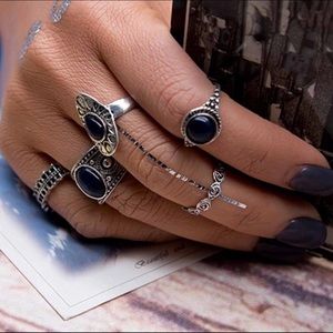 🔥🆕 Silver Black Boho Ring Set